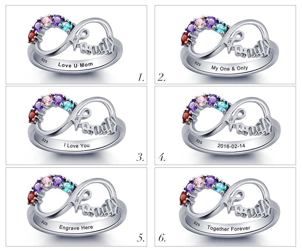 Sterling Silver 5 Round Birthstone FAMILY Mothers Grandmas Infinity Ri ...