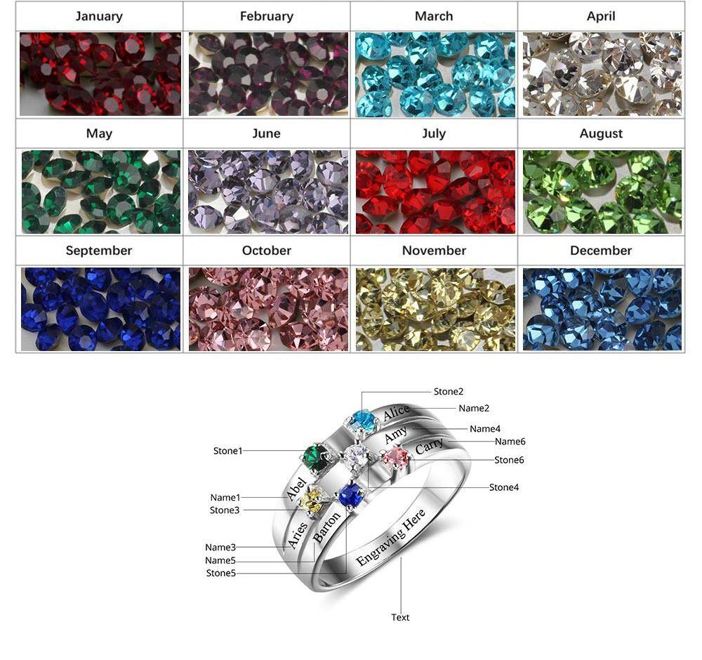 sterling silver 6 round birthstones ring rings 6 stone family ring grandma mom ring new ring round 2