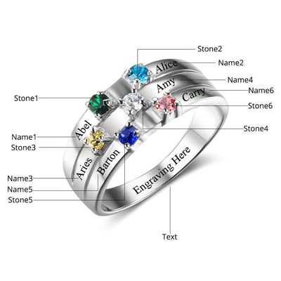 Sterling Silver 6 Round Birthstones Ring - PaulaMax Jewelry